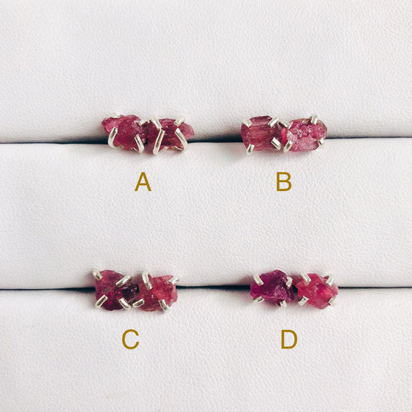 Raw Pink Tourmaline Stud Earrings in 925 Sterling Silver - Crystal Of A Kind