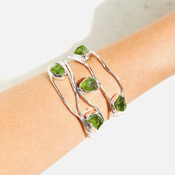Raw Peridot Bangle in 925 Sterling Silver - Crystal Of A Kind