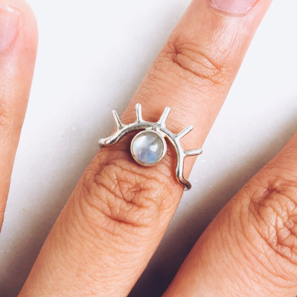 Moonstone Evil Eye Ring in 925 Sterling Silver - Crystal Of A Kind