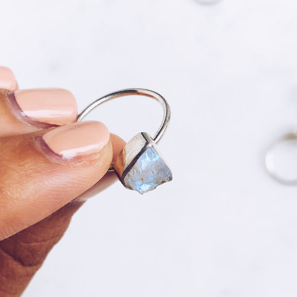 Raw Moonstone Ring in 925 Sterling Silver - Crystal Of A Kind