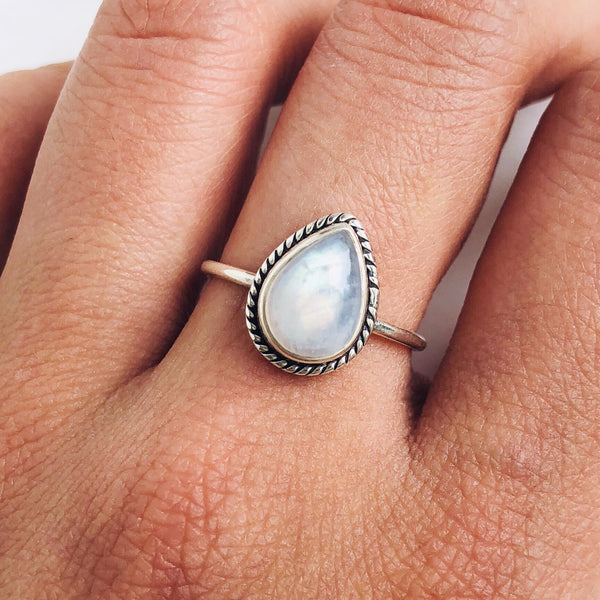 Moonstone Teardrop Ring in 925 Sterling Silver - Crystal Of A Kind