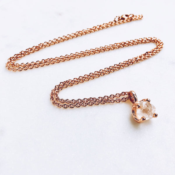 Raw White Topaz Necklace in Rose Gold - Crystal Of A Kind