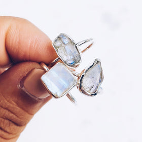 Raw Moonstone Ring in 925 Sterling Silver - Crystal Of A Kind