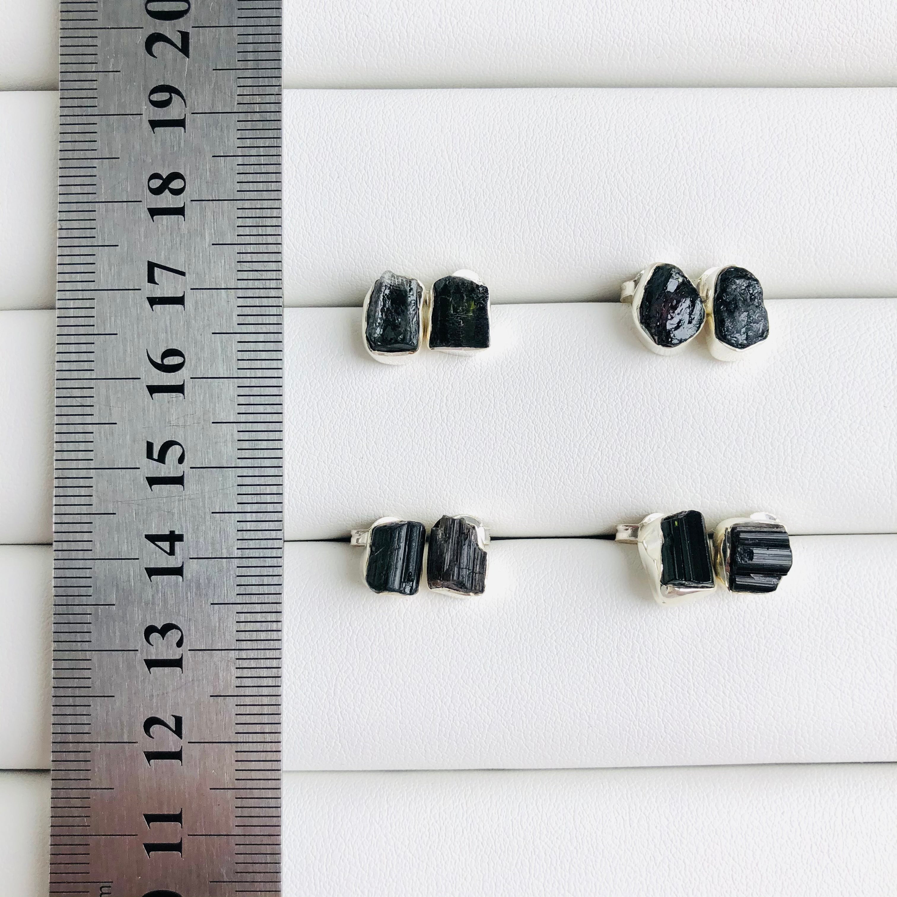 Raw Pink Tourmaline Stud Earrings in 925 Sterling Silver Crystal