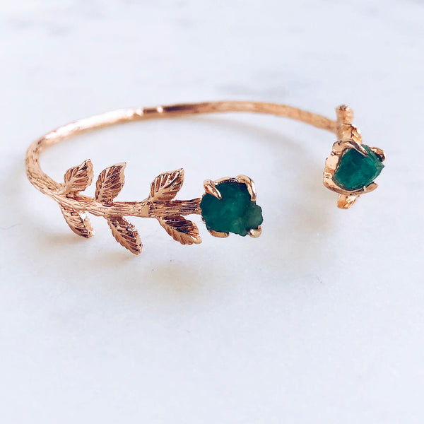 Raw Emerald Leaves Bangle in Rose Gold - Crystal Of A Kind
