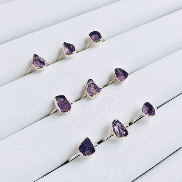 Raw Amethyst Gemstone Ring in 925 Sterling Silver - Crystal Of A Kind