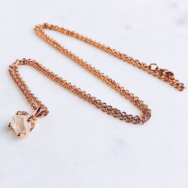 Raw White Topaz Necklace in Rose Gold - Crystal Of A Kind