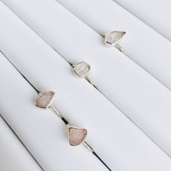 Raw Rose Quartz Gemstone Ring in 925 Sterling Silver - Crystal Of A Kind