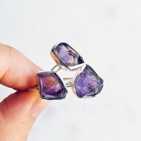 Raw Amethyst Gemstone Ring in 925 Sterling Silver - Crystal Of A Kind