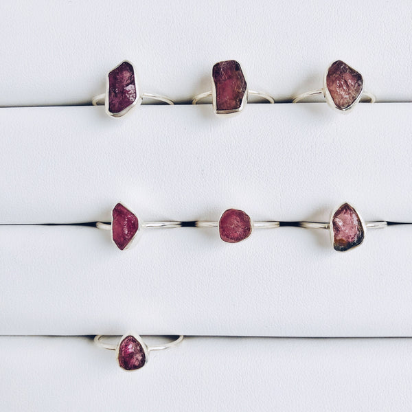 Raw Pink Tourmaline Gemstone Ring in 925 Sterling Silver - Crystal Of A Kind