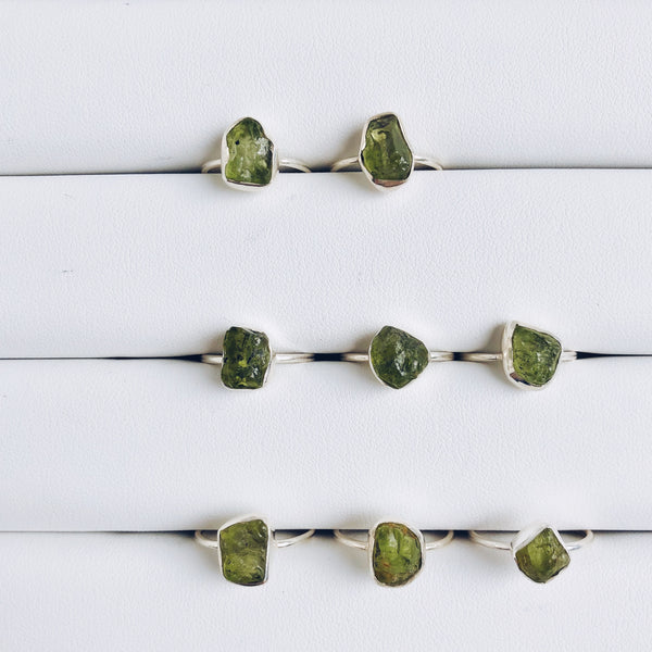 Raw Peridot Gemstone Ring in 925 Sterling Silver - Crystal Of A Kind