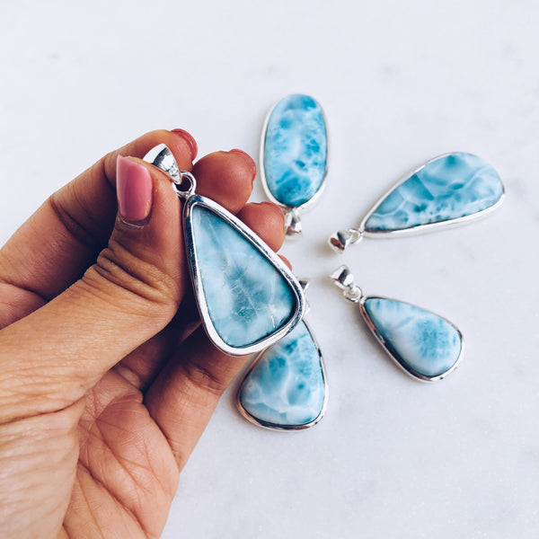 Larimar Pendant in 925 Sterling Silver - Crystal Of A Kind