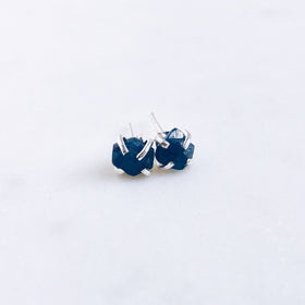 Raw Sapphire Stud Earrings in 925 Sterling Silver - Crystal Of A Kind