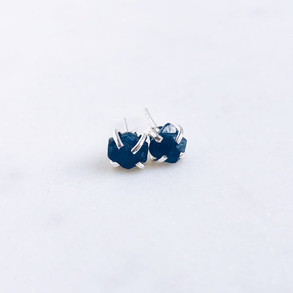 Raw Sapphire Stud Earrings in 925 Sterling Silver - Crystal Of A Kind
