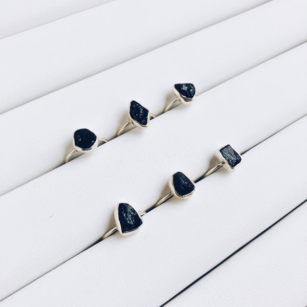 Raw Black Tourmaline Gemstone Ring in 925 Sterling Silver - Crystal Of A Kind