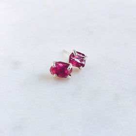 Raw Pink Tourmaline Stud Earrings in 925 Sterling Silver - Crystal Of A Kind