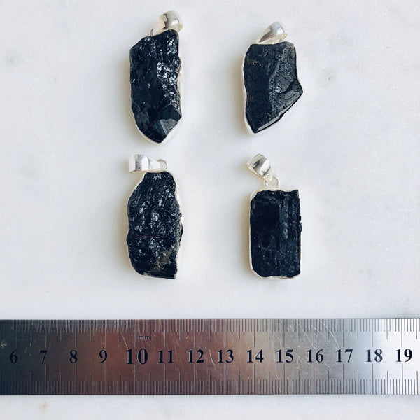 Black Tourmaline Pendant in 925 Sterling Silver