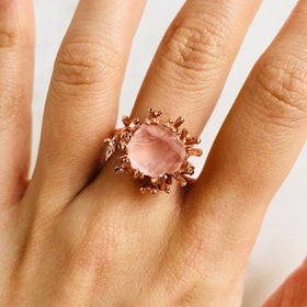 Raw Rose Quartz Coral Ring in Rose Gold