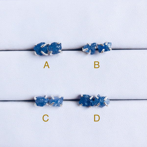 Raw Tanzanite Stud Earrings in 925 Sterling Silver - Crystal Of A Kind