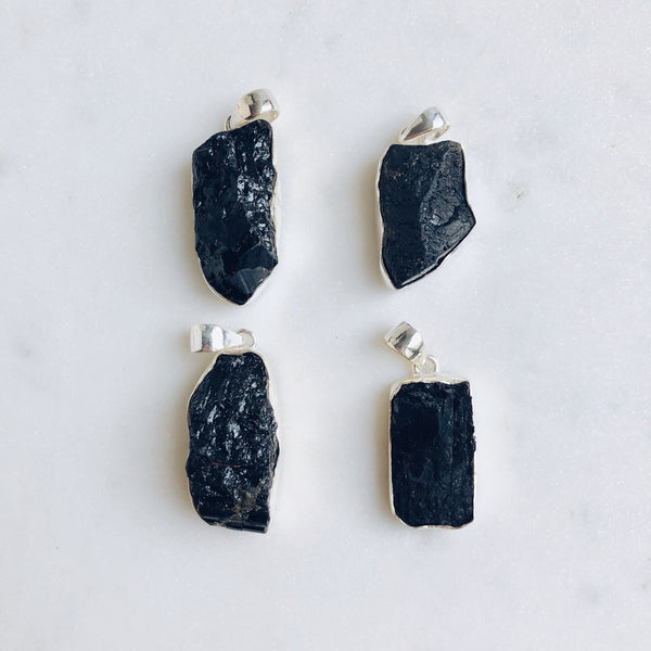 Black Tourmaline Pendant in 925 Sterling Silver