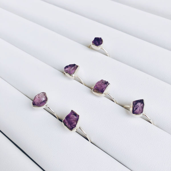 Raw Amethyst Gemstone Ring in 925 Sterling Silver - Crystal Of A Kind