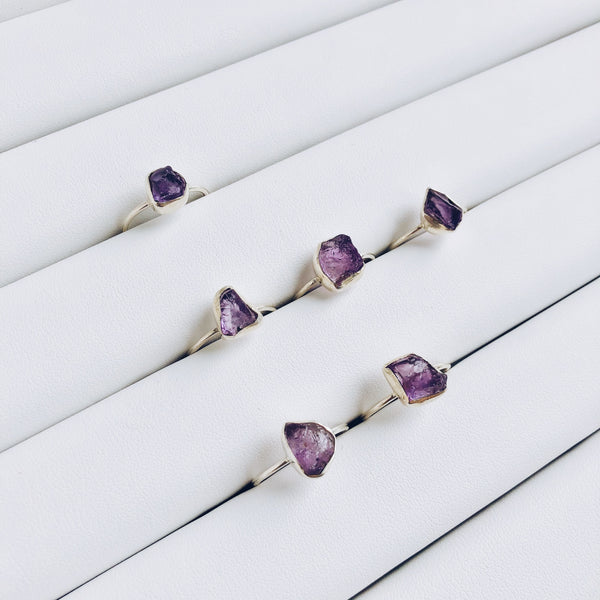 Raw Amethyst Gemstone Ring in 925 Sterling Silver - Crystal Of A Kind