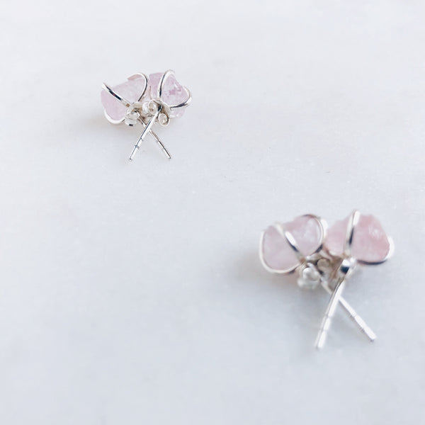 Raw Morganite Stud Earrings in 925 Sterling Silver - Crystal Of A Kind