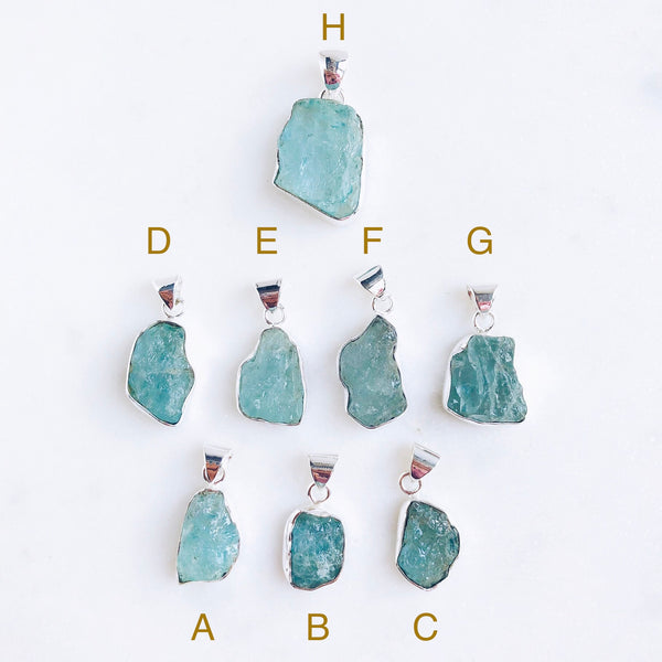 Raw Aquamarine Pendant in 925 Sterling Silver - Crystal Of A Kind