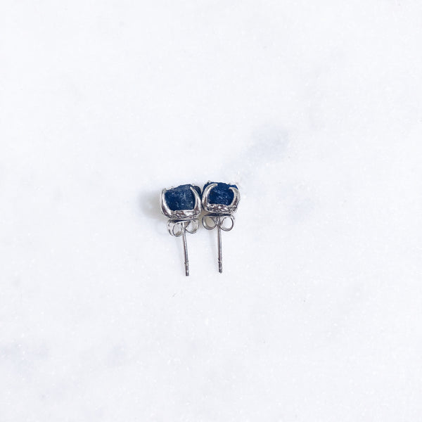Raw Sapphire Stud Earrings in Silver - Crystal Of A Kind