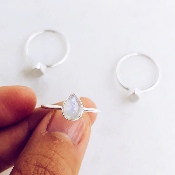 Moonstone Teardrop Ring in 925 Sterling Silver - Crystal Of A Kind