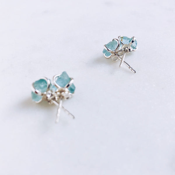 Raw Aquamarine Stud Earrings in 925 Sterling Silver - Crystal Of A Kind