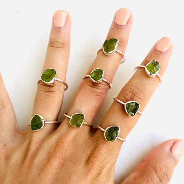 Raw Peridot Gemstone Ring in 925 Sterling Silver - Crystal Of A Kind