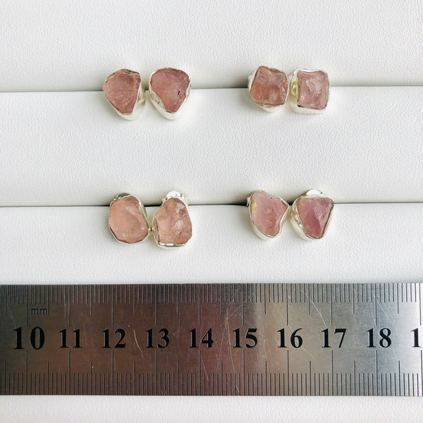 Raw Rose Quartz Stud Earrings in 925 Sterling Silver - Crystal Of A Kind