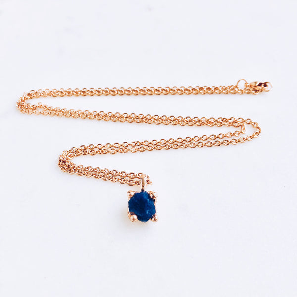 Raw Sapphire Necklace in Rose Gold - Crystal Of A Kind