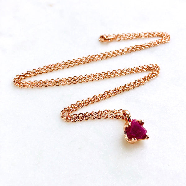 Raw Ruby Necklace in Rose Gold - Crystal Of A Kind