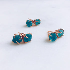 Raw Apatite Stud Earrings in Rose Gold - Crystal Of A Kind