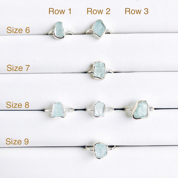 Fine Raw Aquamarine Gemstone Ring in 925 Sterling Silver