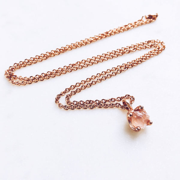 Raw Rose Quartz Necklace in Rose Gold - Crystal Of A Kind