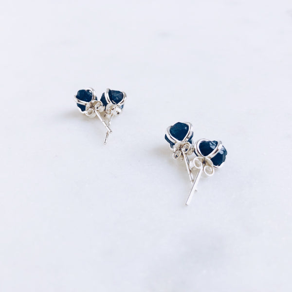 Raw Sapphire Stud Earrings in 925 Sterling Silver - Crystal Of A Kind