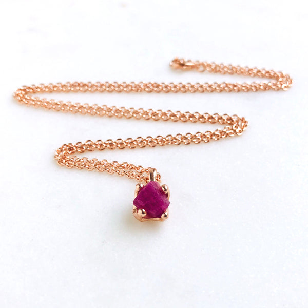 Raw Ruby Necklace in Rose Gold - Crystal Of A Kind