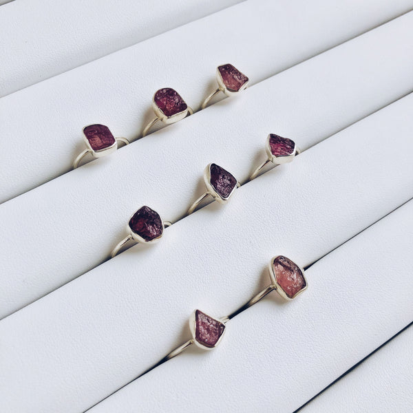 Raw Pink Tourmaline Gemstone Ring in 925 Sterling Silver - Crystal Of A Kind