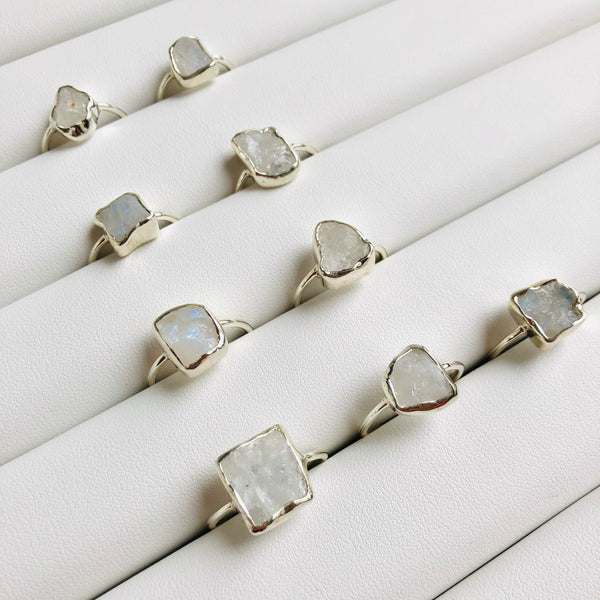 Fine Raw Moonstone Gemstone Ring in 925 Sterling Silver