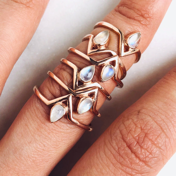 Moonstone Astral Teardrop Ring in Rose Gold Vermeil - Crystal Of A Kind