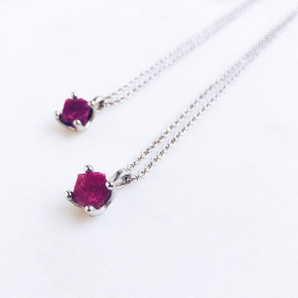 Raw Ruby Necklace in Silver - Crystal Of A Kind