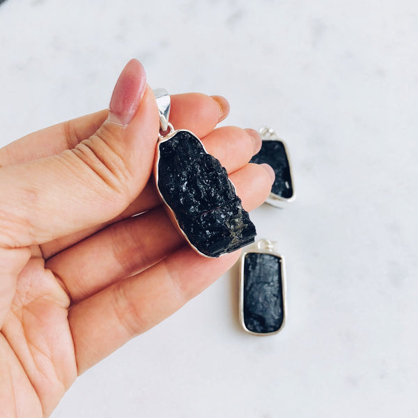 Black Tourmaline Pendant in 925 Sterling Silver