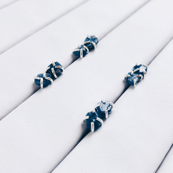 Raw Sapphire Stud Earrings in 925 Sterling Silver - Crystal Of A Kind