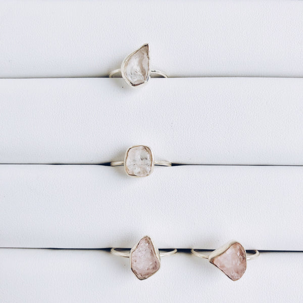 Raw Rose Quartz Gemstone Ring in 925 Sterling Silver - Crystal Of A Kind