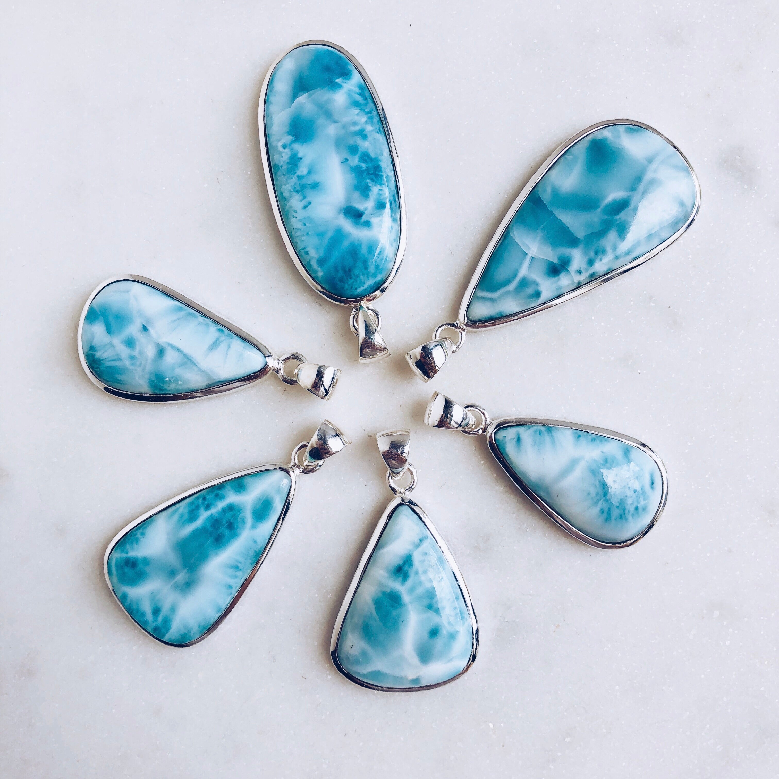 Sonara Jewelry | Larimar .925 Sterling Silver Earrings & Pendant Set Sonara Jewelry | Larimar .925 Sterling Silver Earrings & Pendant Set