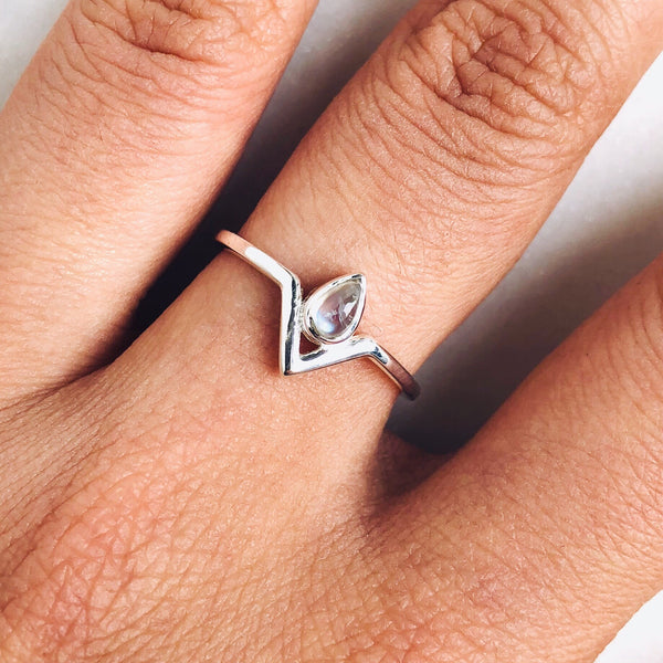 Moonstone Astral Teardrop Ring in 925 Sterling Silver - Crystal Of A Kind