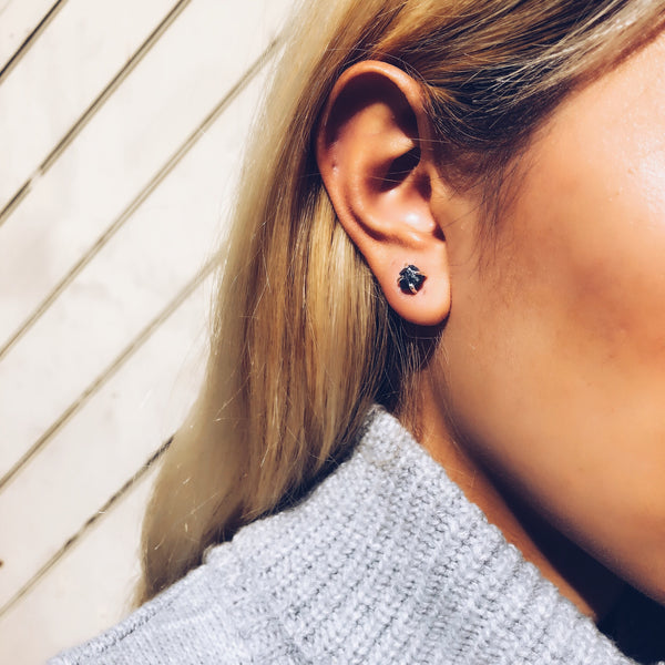 Raw Sapphire Stud Earrings in 925 Sterling Silver - Crystal Of A Kind